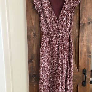 A New Day Red and Cream Maxi Wrap Dress with Flutter Sleeves